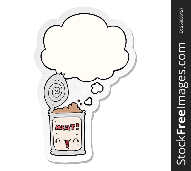 cartoon canned meat with thought bubble as a printed sticker