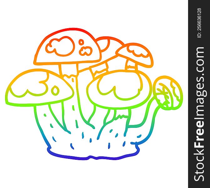 Rainbow Gradient Line Drawing Cartoon Mushrooms