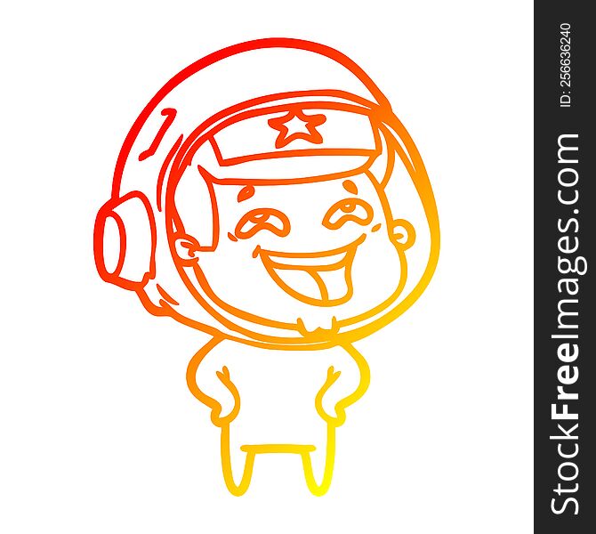 warm gradient line drawing of a cartoon laughing astronaut