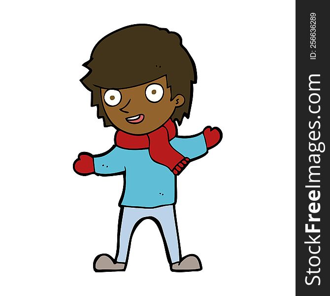 cartoon boy in winter clothes