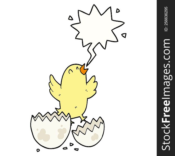 cartoon bird hatching from egg with speech bubble