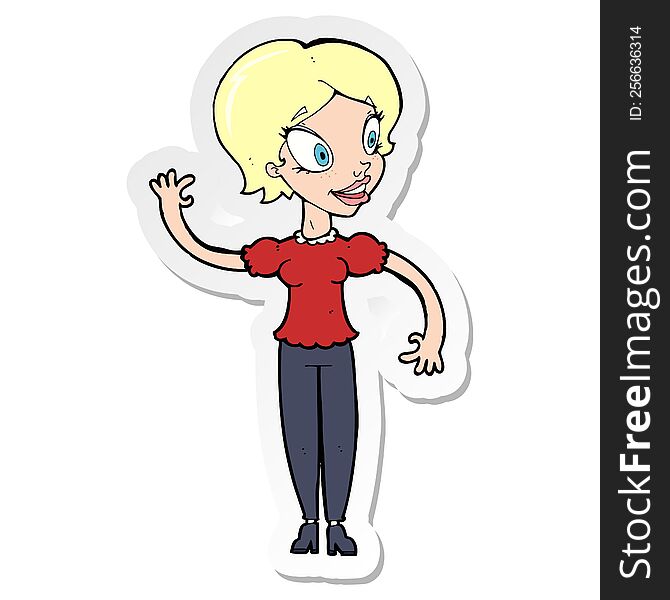 Sticker Of A Cartoon Woman Waving