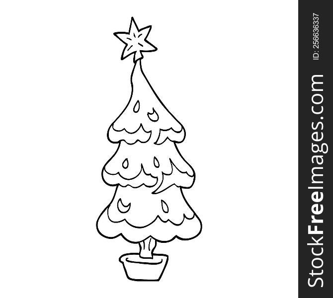 line drawing cartoon snowy christmas tree