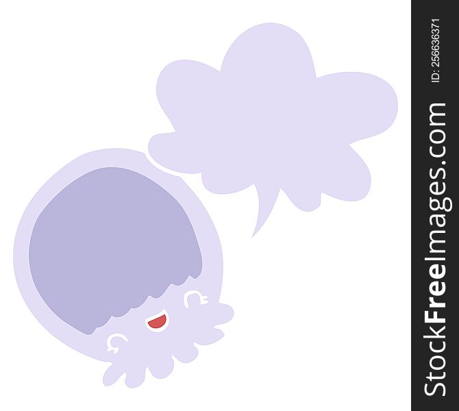 cartoon jellyfish with speech bubble in retro style