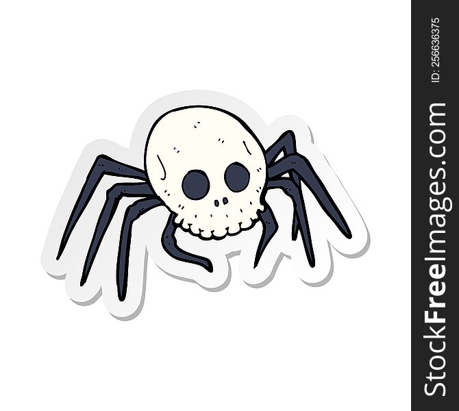 Sticker Of A Cartoon Spooky Halloween Skull Spider