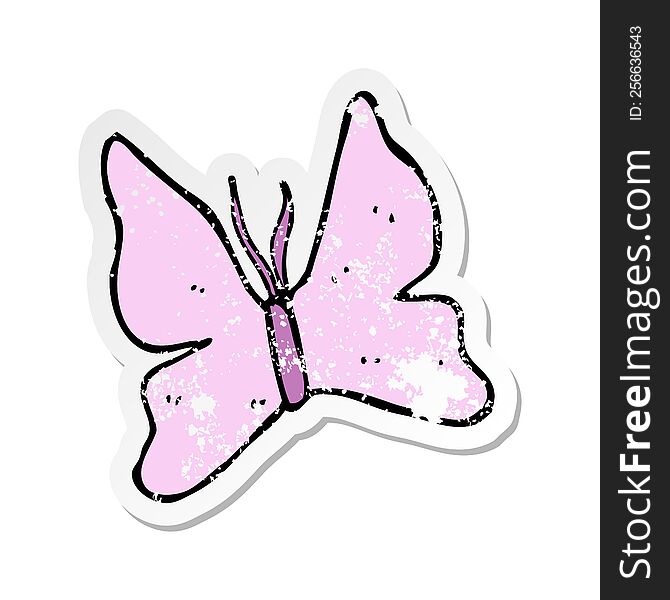 Retro Distressed Sticker Of A Cartoon Butterfly Symbol