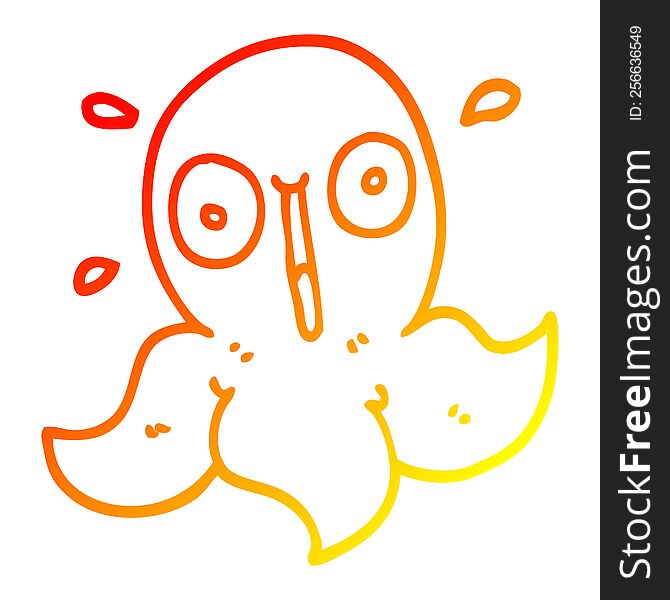 warm gradient line drawing of a cartoon funny octopus