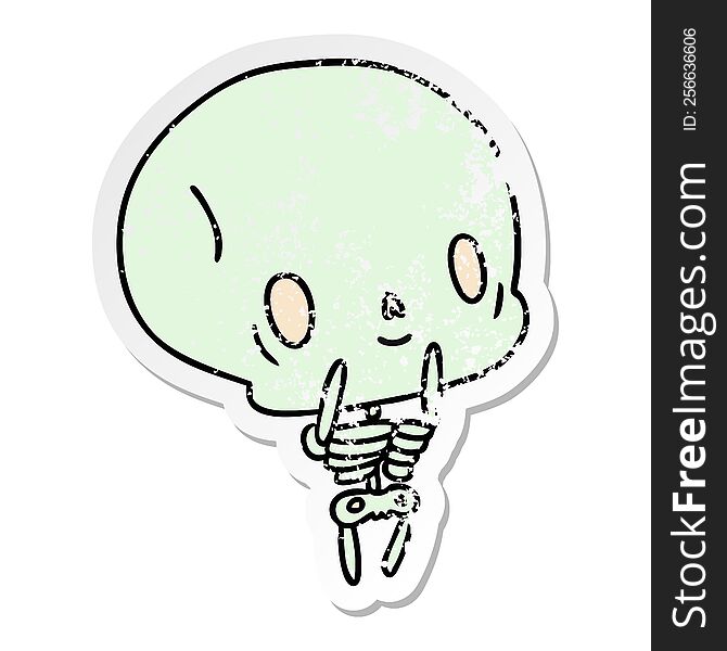 Distressed Sticker Cartoon Kawaii Cute Dead Skeleton