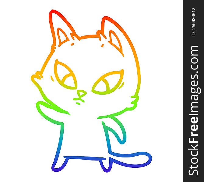 Rainbow Gradient Line Drawing Confused Cartoon Cat