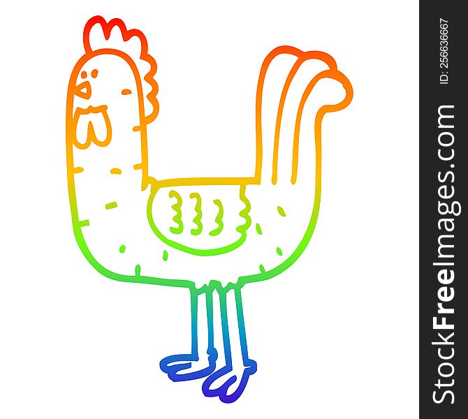 rainbow gradient line drawing of a cartoon cockerel
