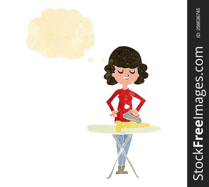 Cartoon Woman Ironing With Thought Bubble