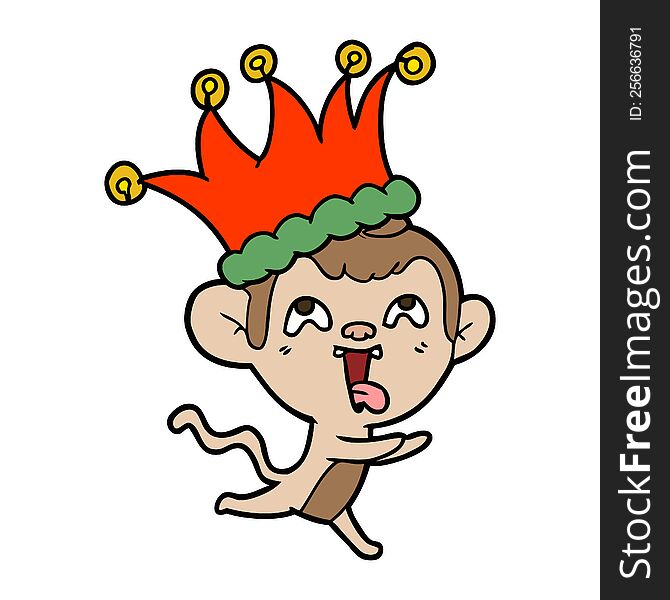 crazy cartoon monkey wearing jester hat. crazy cartoon monkey wearing jester hat