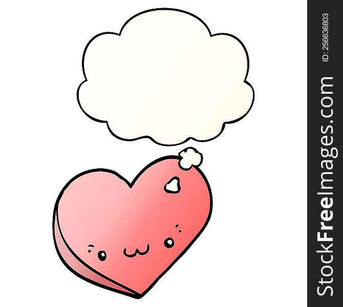 cartoon love heart with face with thought bubble in smooth gradient style