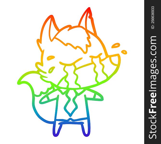 Rainbow Gradient Line Drawing Cartoon Crying Wolf Wearing Work Clothes