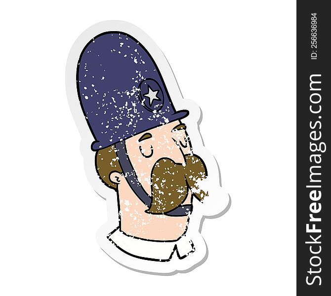 distressed sticker of a cartoon policeman with mustache