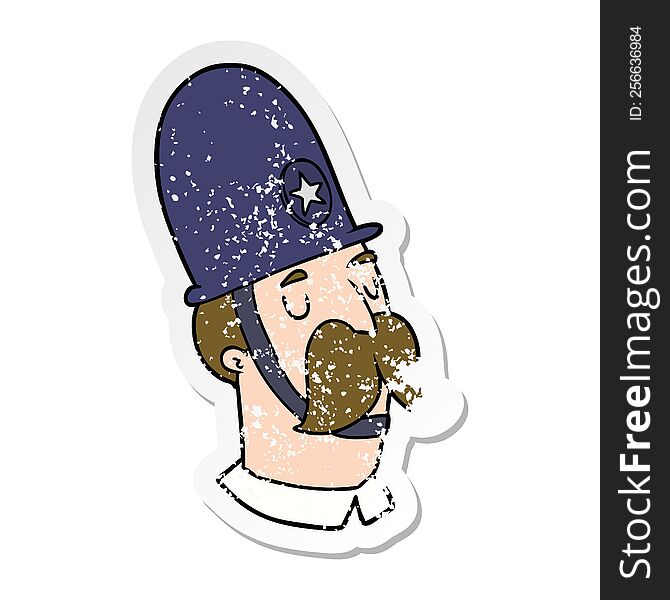 Distressed Sticker Of A Cartoon Policeman With Mustache