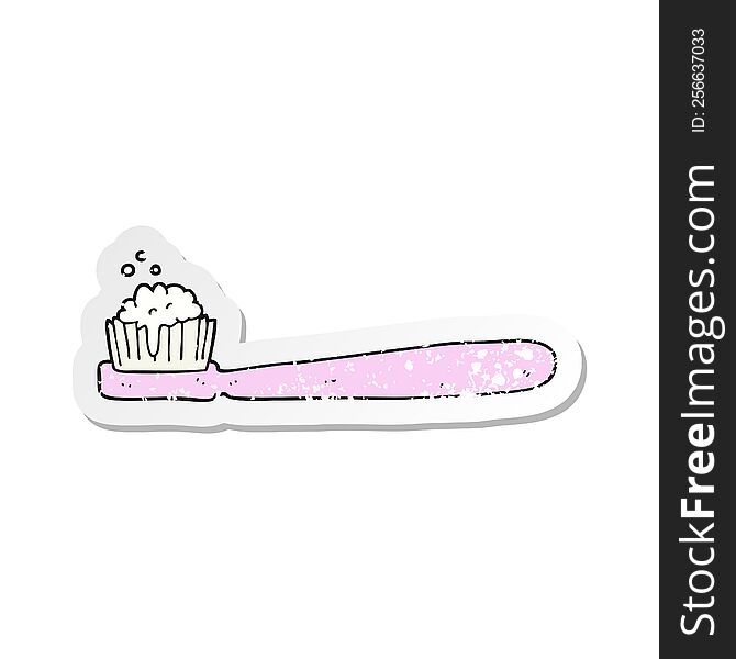 Retro Distressed Sticker Of A Cartoon Tooth Brush