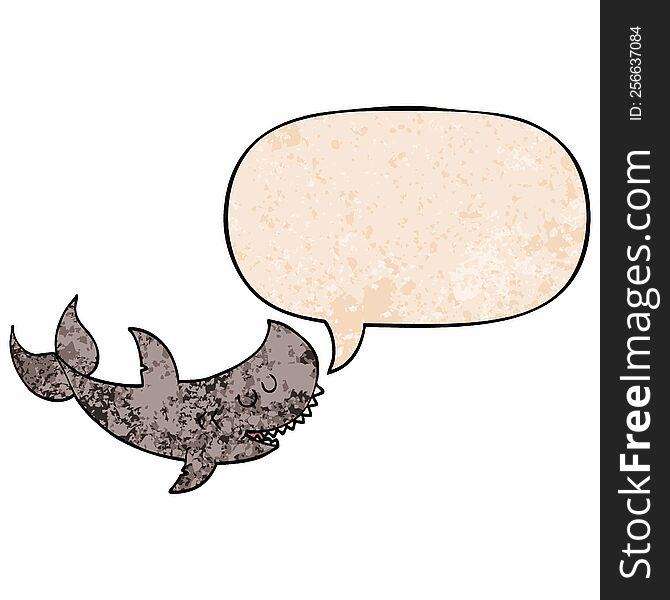 Cartoon Shark And Speech Bubble In Retro Texture Style
