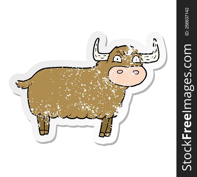 distressed sticker of a cartoon highland cow