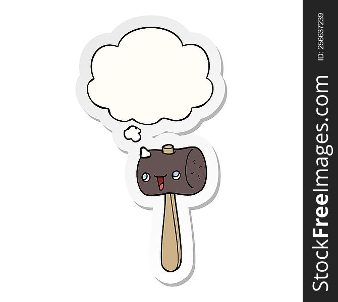 cartoon mallet with thought bubble as a printed sticker
