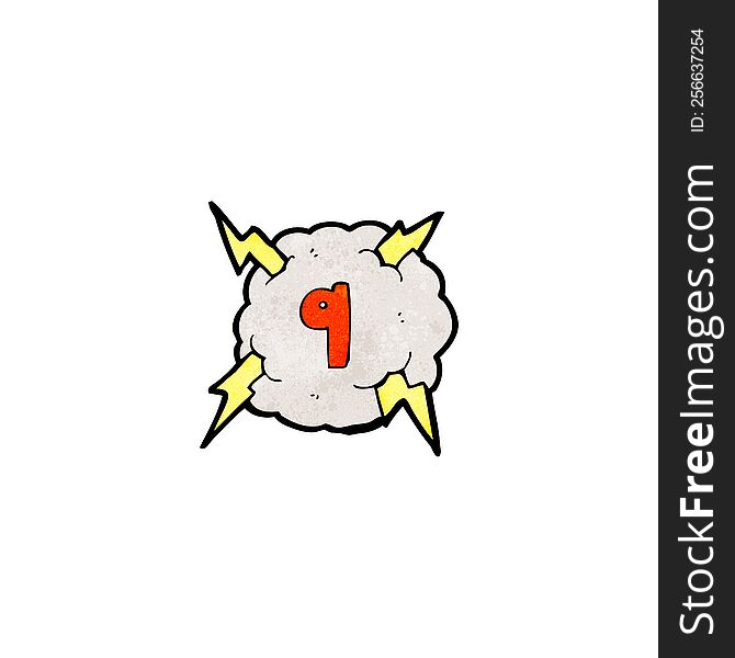 Cartoon Thunder Cloud With Number 9