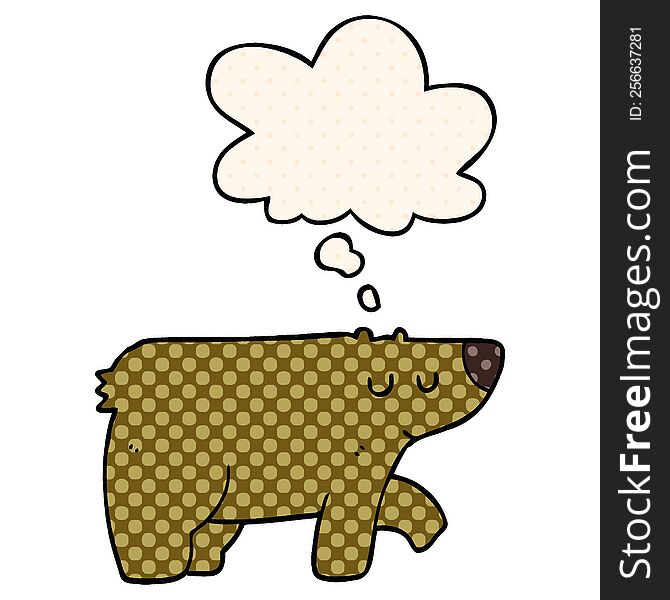 cartoon bear with thought bubble in comic book style