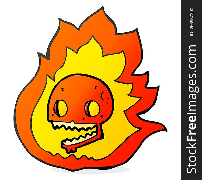 freehand drawn cartoon burning skull