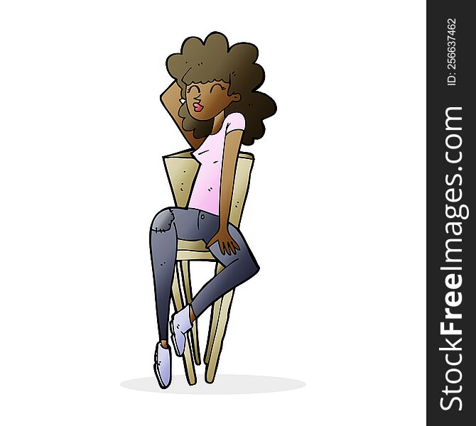 Cartoon Woman Posing On Chair