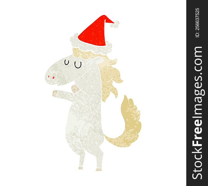 Retro Cartoon Of A Horse Wearing Santa Hat