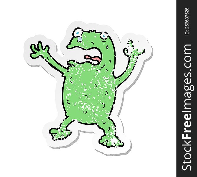 Retro Distressed Sticker Of A Cartoon Frightened Frog