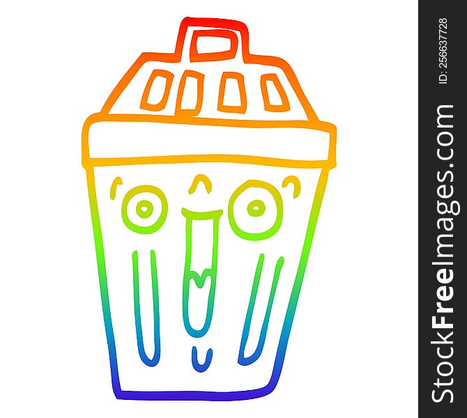 rainbow gradient line drawing of a cartoon waste bin