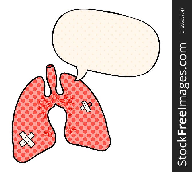 Cartoon Lungs And Speech Bubble In Comic Book Style