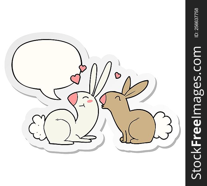 Cartoon Rabbits In Love And Speech Bubble Sticker