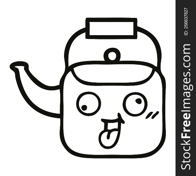 line drawing cartoon of a kettle. line drawing cartoon of a kettle