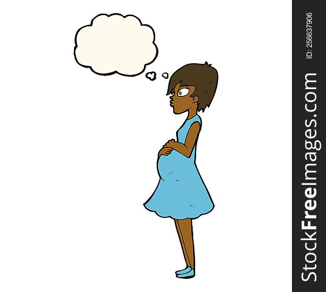 cartoon pregnant woman with thought bubble