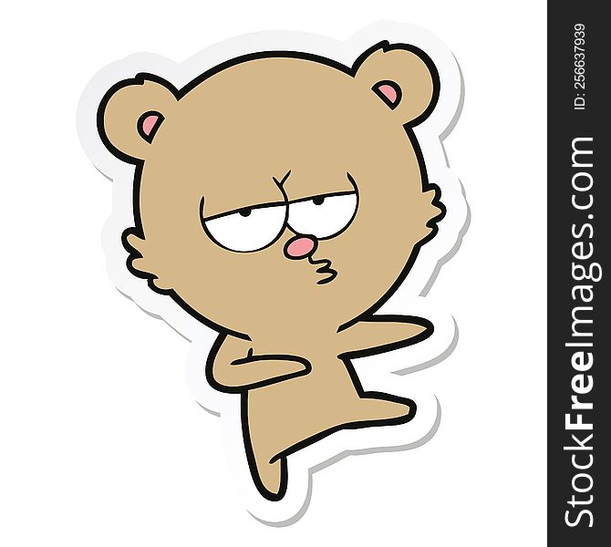 sticker of a bored bear cartoon dancing