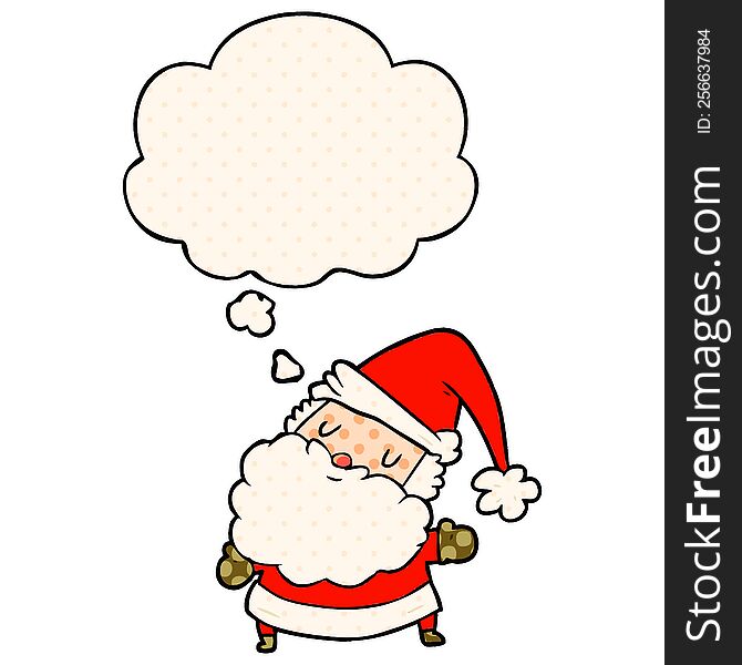 Cartoon Santa Claus And Thought Bubble In Comic Book Style