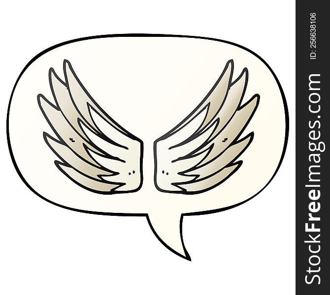 cartoon wings symbol with speech bubble in smooth gradient style