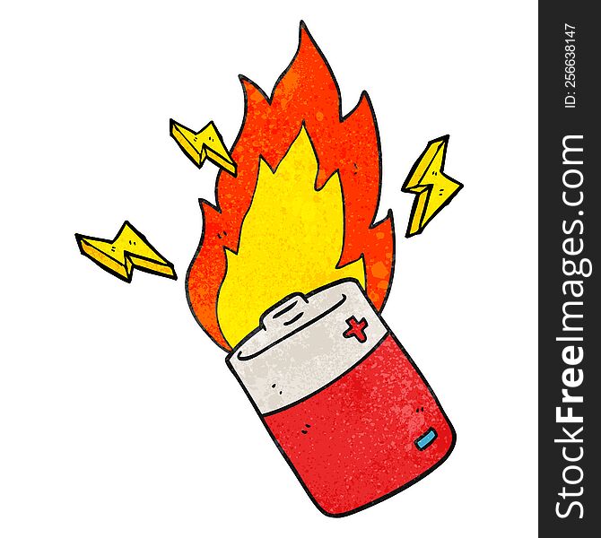 Textured Cartoon Flaming Battery