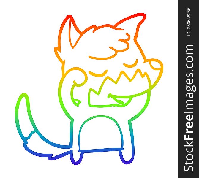 rainbow gradient line drawing of a friendly cartoon fox waking up