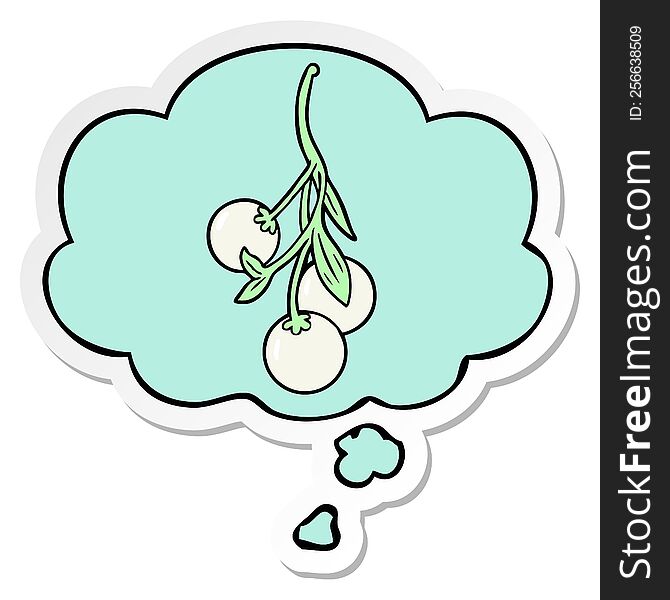 cartoon mistletoe and thought bubble as a printed sticker