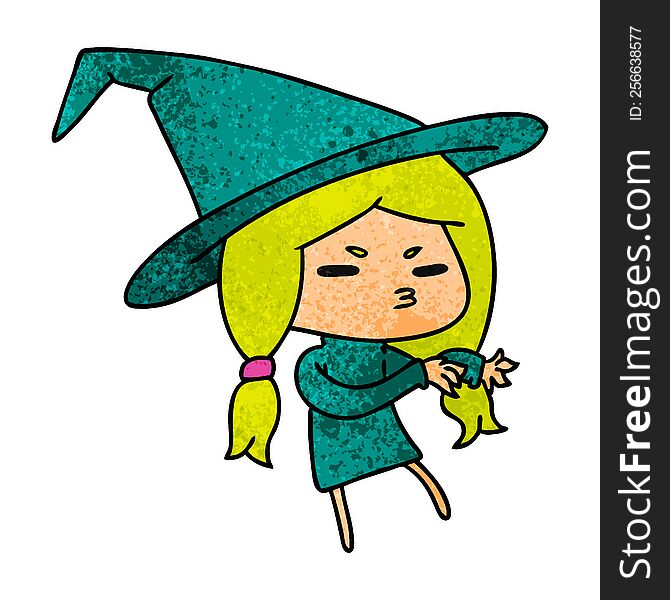 Textured Cartoon Of A Cute Witch Kawaii Girl