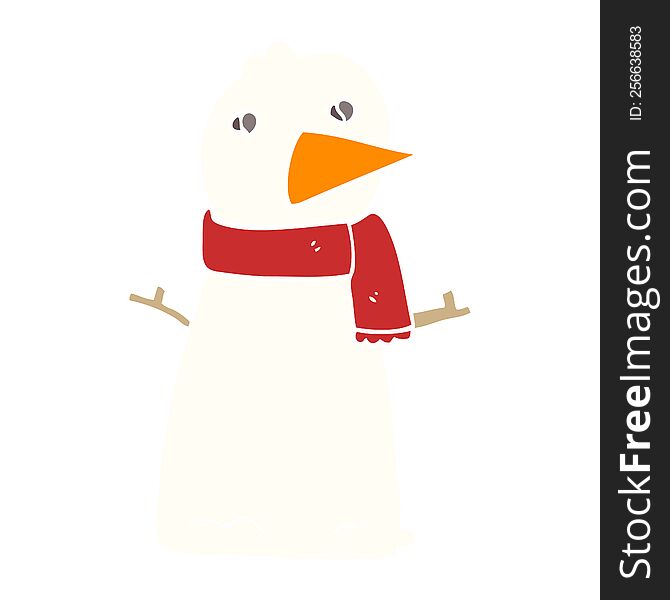 Flat Color Illustration Cartoon Snowman