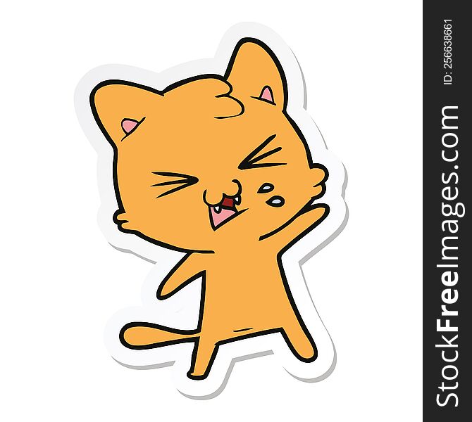 sticker of a cartoon hissing cat