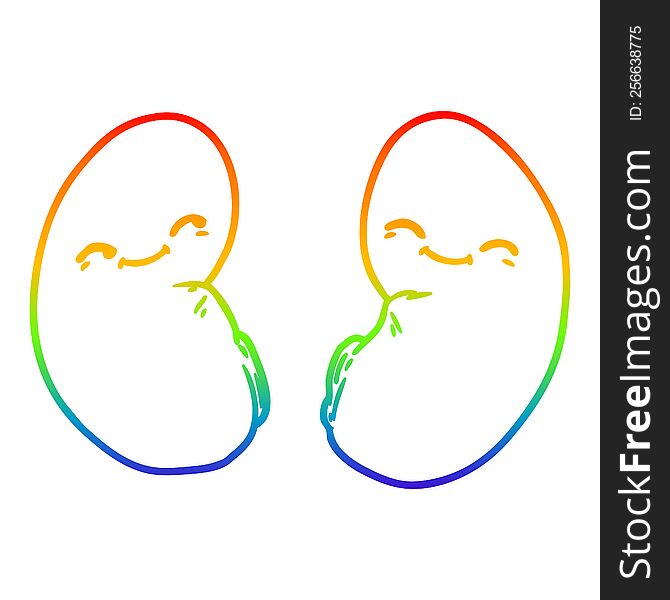 Rainbow Gradient Line Drawing Cartoon Kidneys