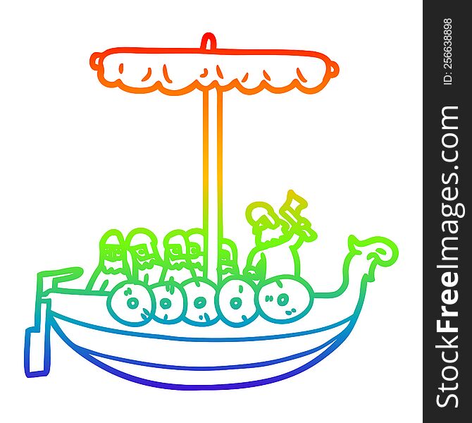 rainbow gradient line drawing cartoon vikings sailing