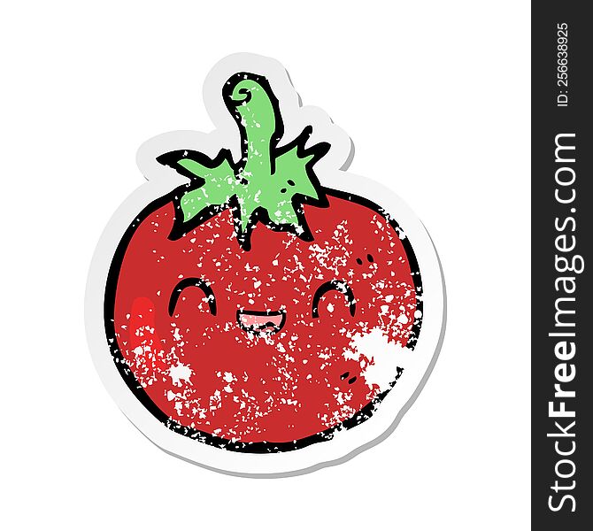 Distressed Sticker Of A Cute Cartoon Tomato