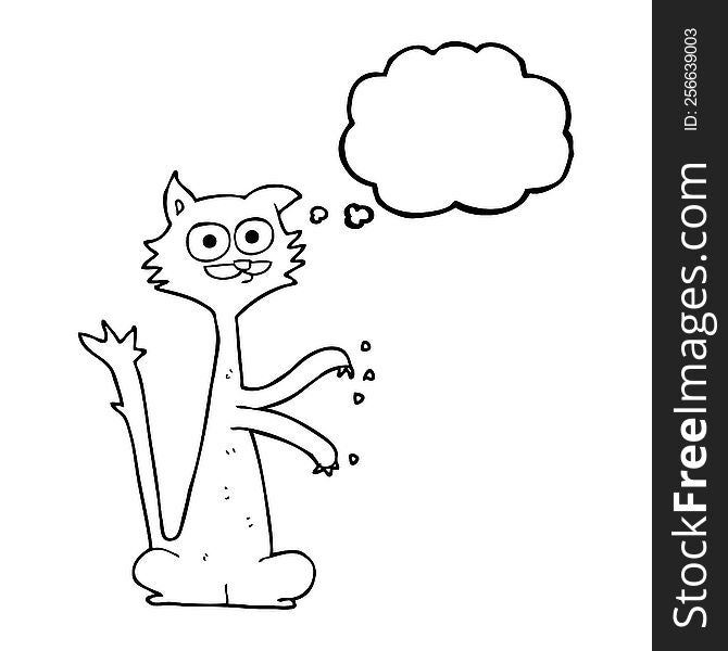 freehand drawn thought bubble cartoon cat scratching