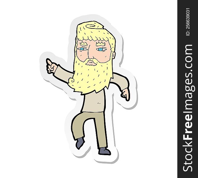 Sticker Of A Cartoon Bearded Man Pointing The Way