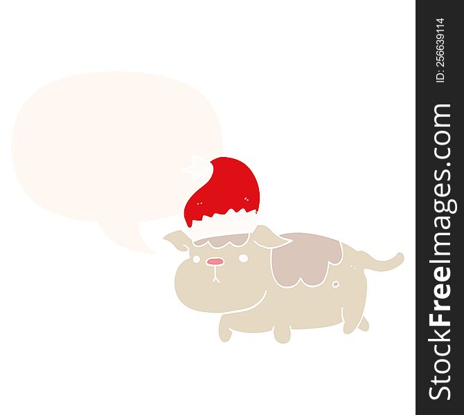 Cute Christmas Dog And Speech Bubble In Retro Style